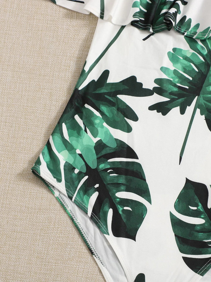 Off The Shoulder Foldover Tropical Print Bodysuit