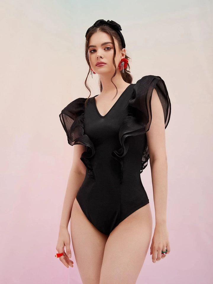 Layered Trim Solid Bodysuit