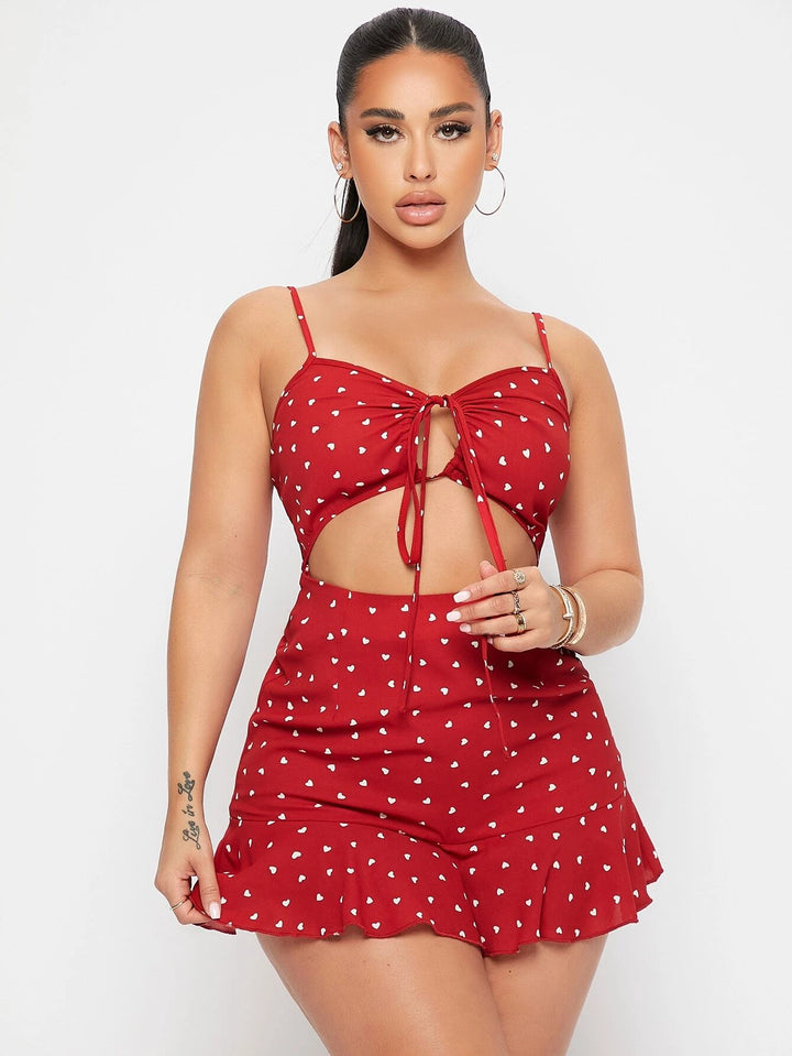 Printed Tie Front Short Romper