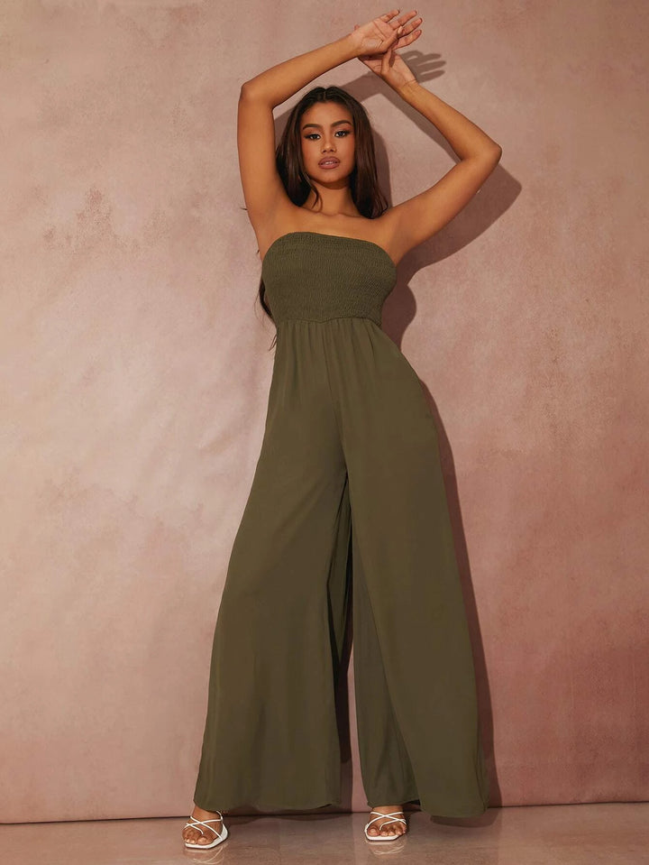 Sleeveless Shirred Culottes Jumpsuit