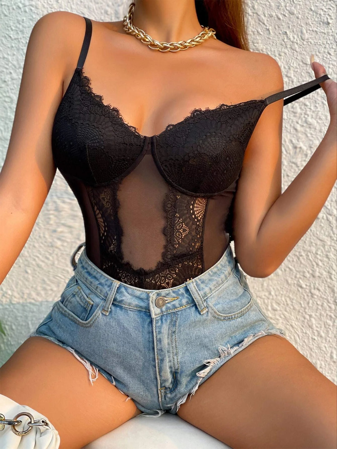 Solid Coloured Lace Cami Bodysuit