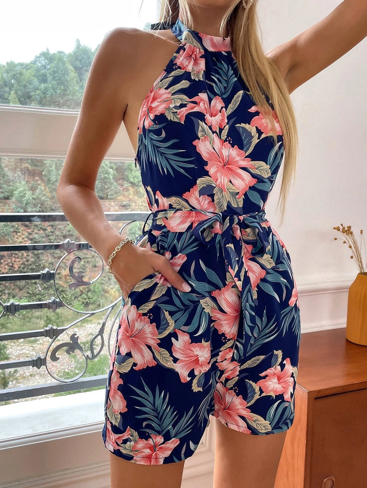 Floral Printed Tie Back Romper