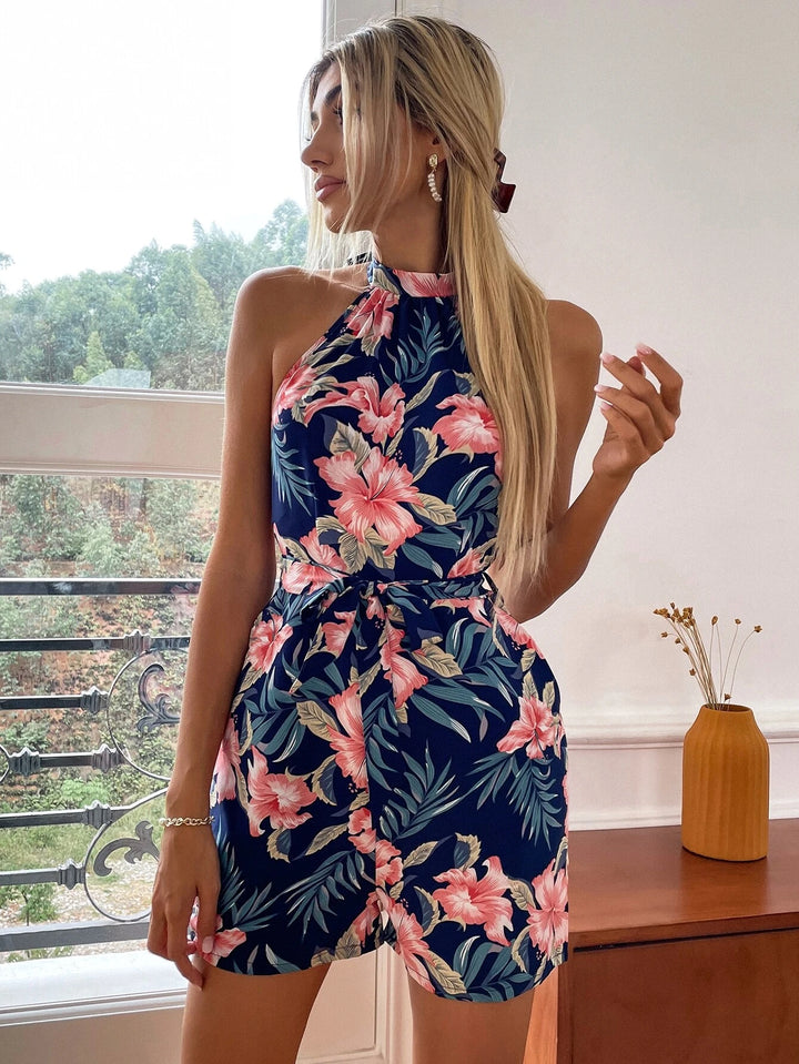 Floral Printed Tie Back Romper