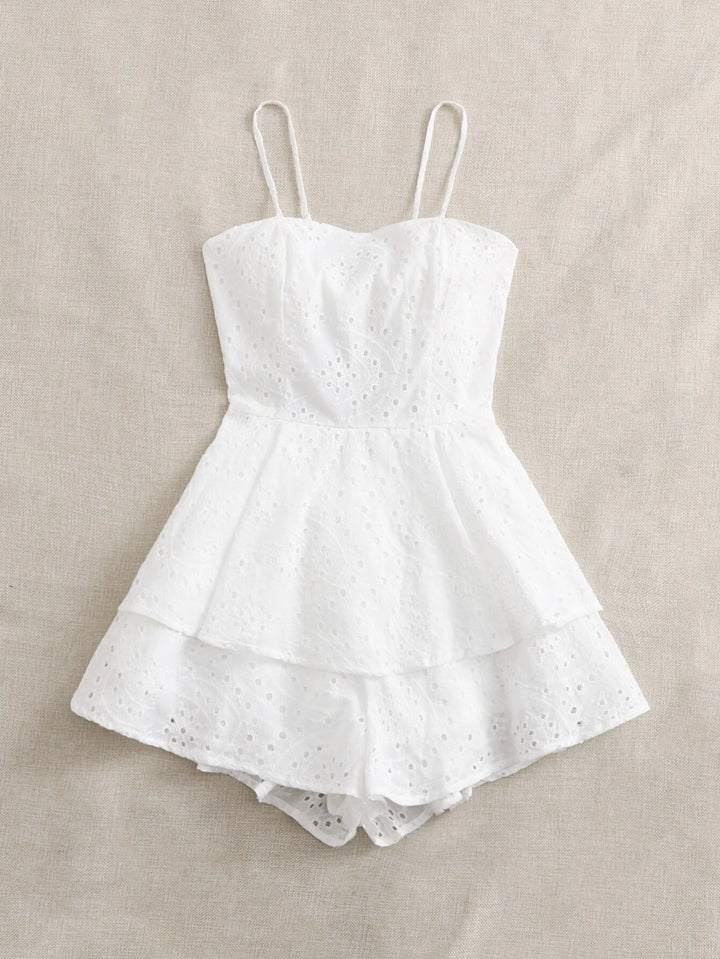 Tie Backless Eyelet Embroidery Romper