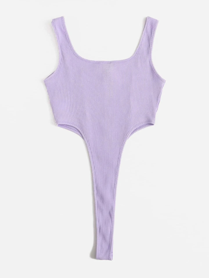 Zipper Front High-cut Hem Tank Bodysuit