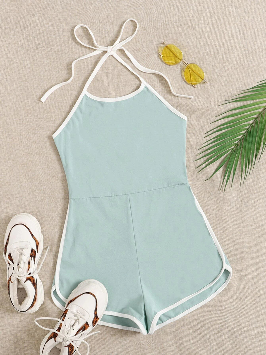 Contrast Binding Halter Romper