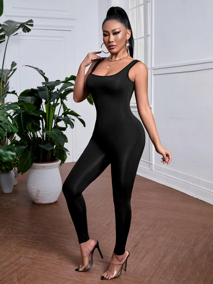 Solid Unitard Tank Jumpsuit