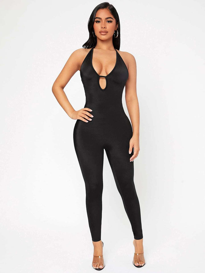 Halter Neckline Backless Unitard Jumpsuit