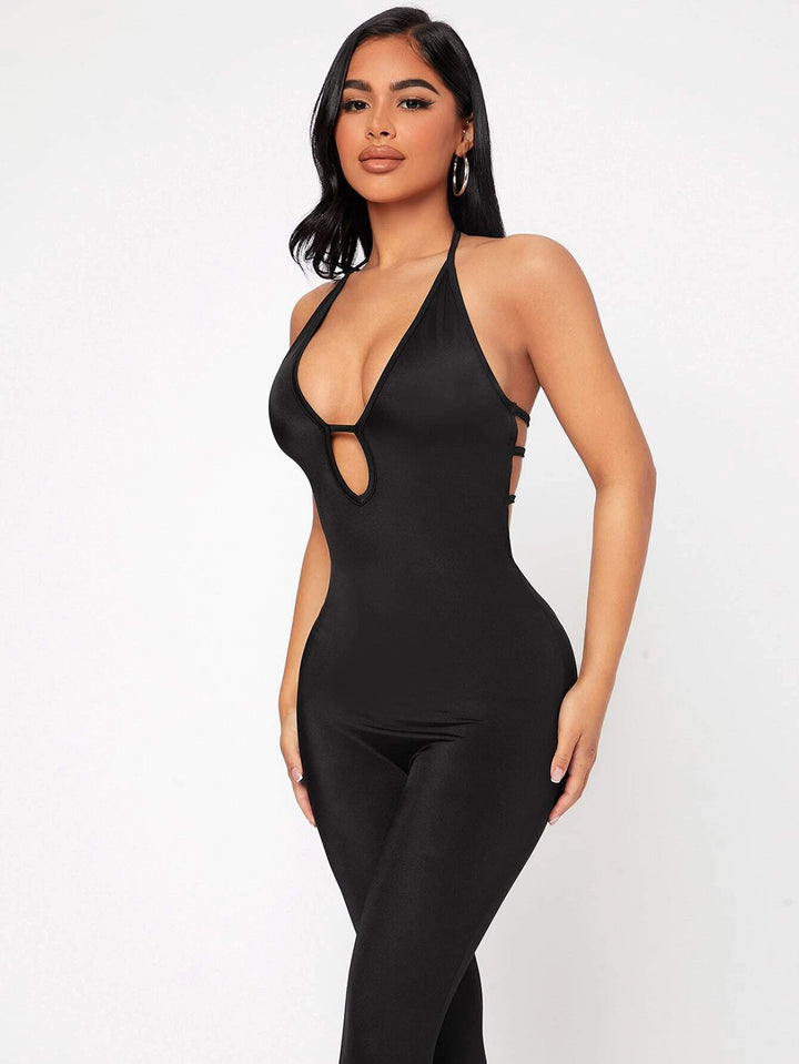 Halter Neckline Backless Unitard Jumpsuit