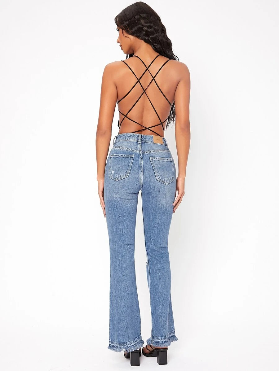 Tall Criss Cross Backless Cami Bodysuit