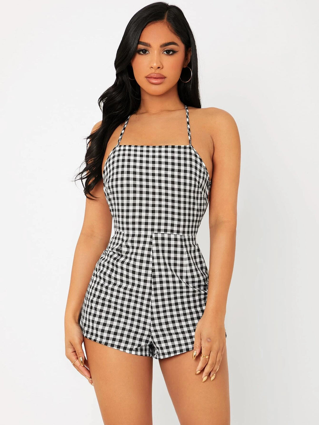 Print Lace Up Backless Slip Romper