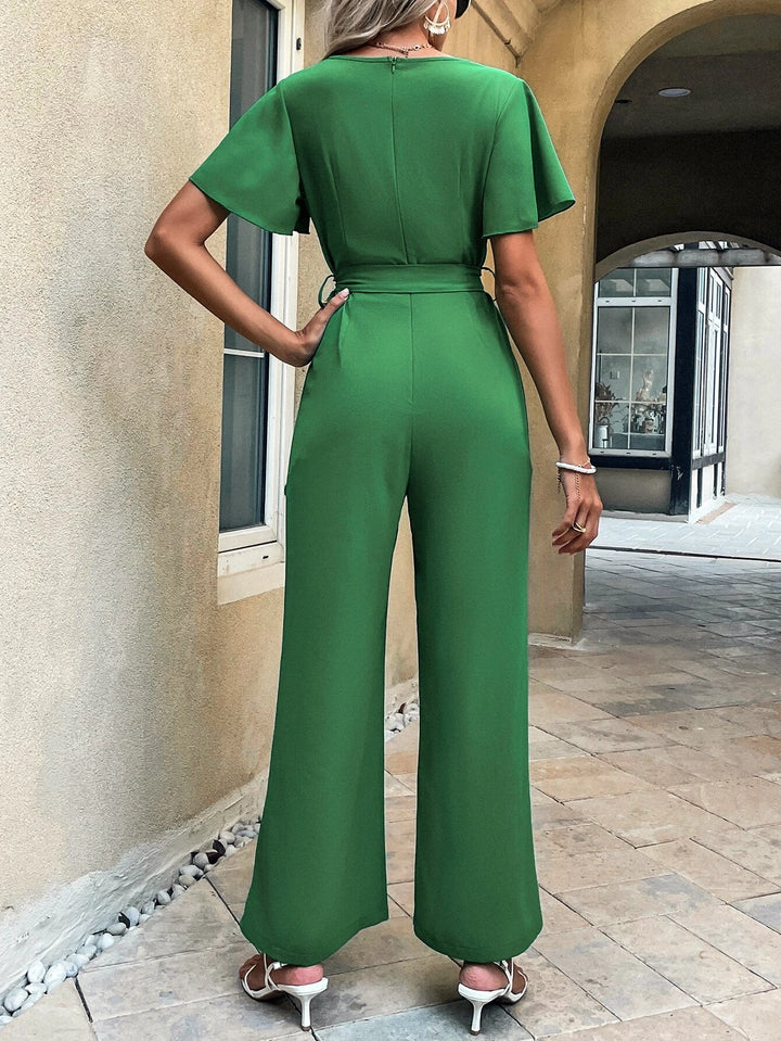 Butterfly Sleeve Belted Jumpsuit