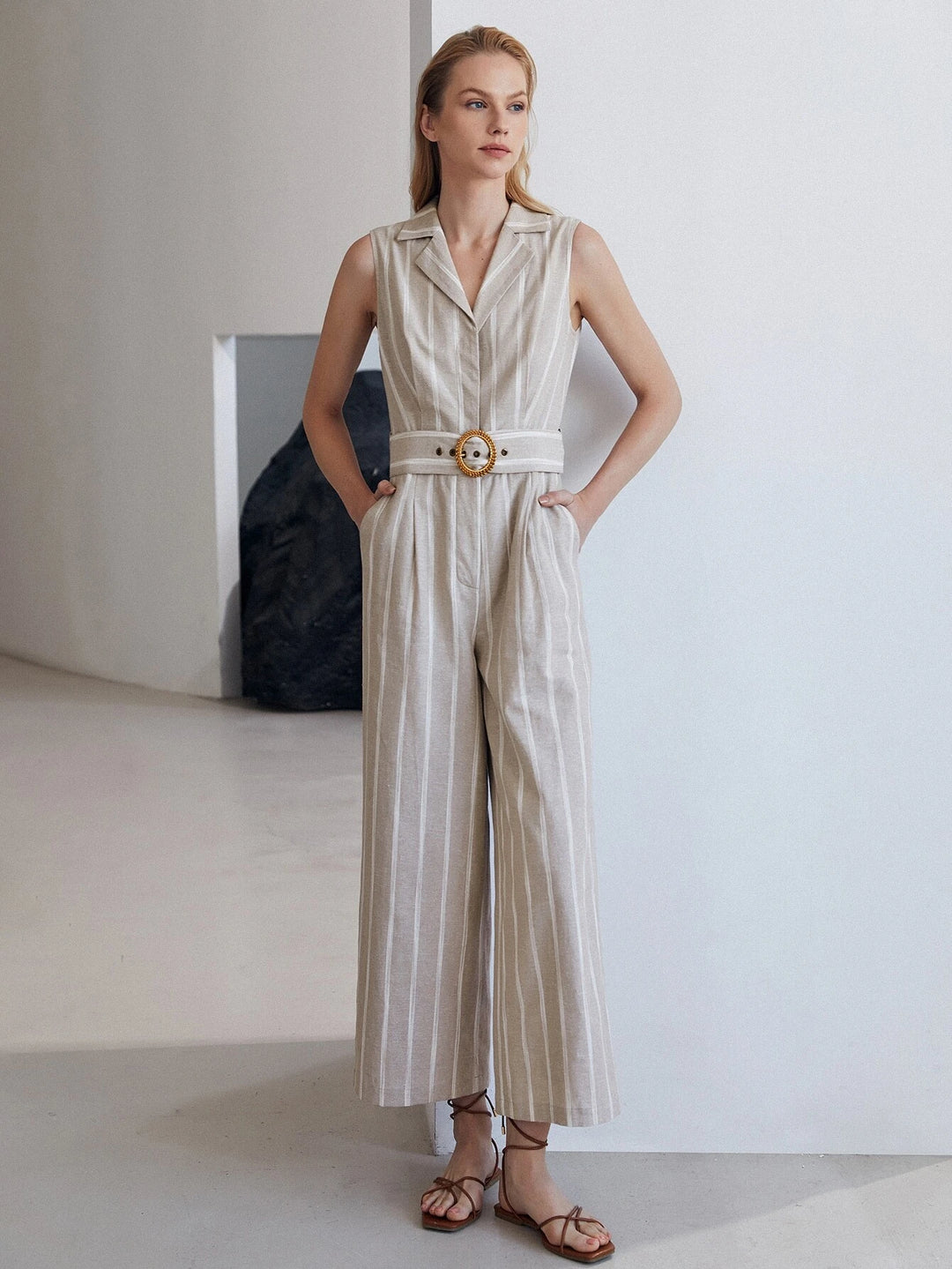 Sleeveless Belted Jumpsuit