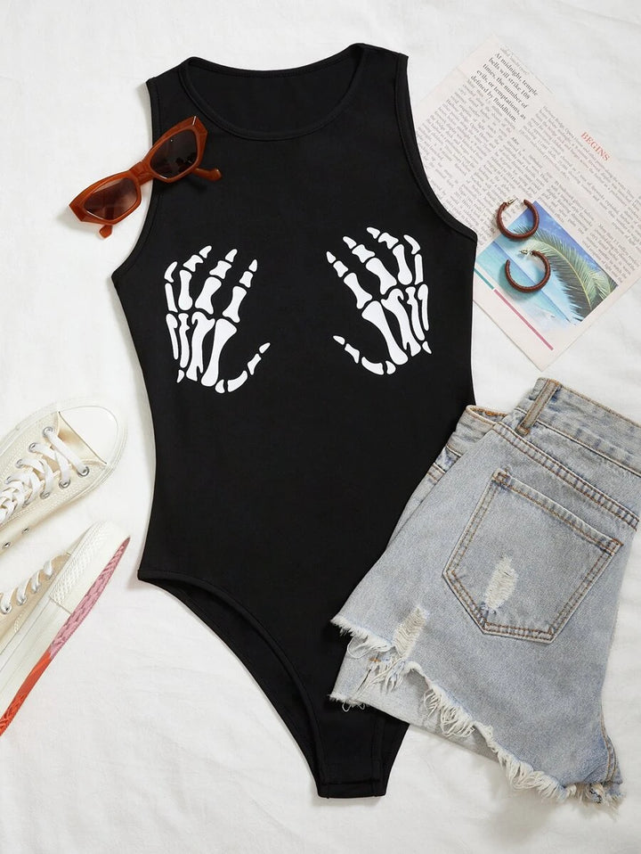 Skeleton Hand Print Tank Bodysuit