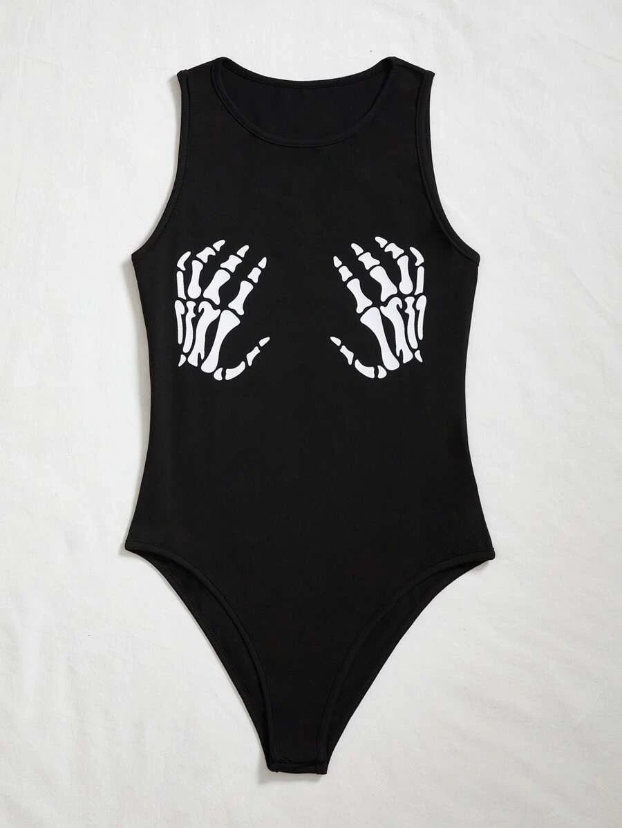 Skeleton Hand Print Tank Bodysuit