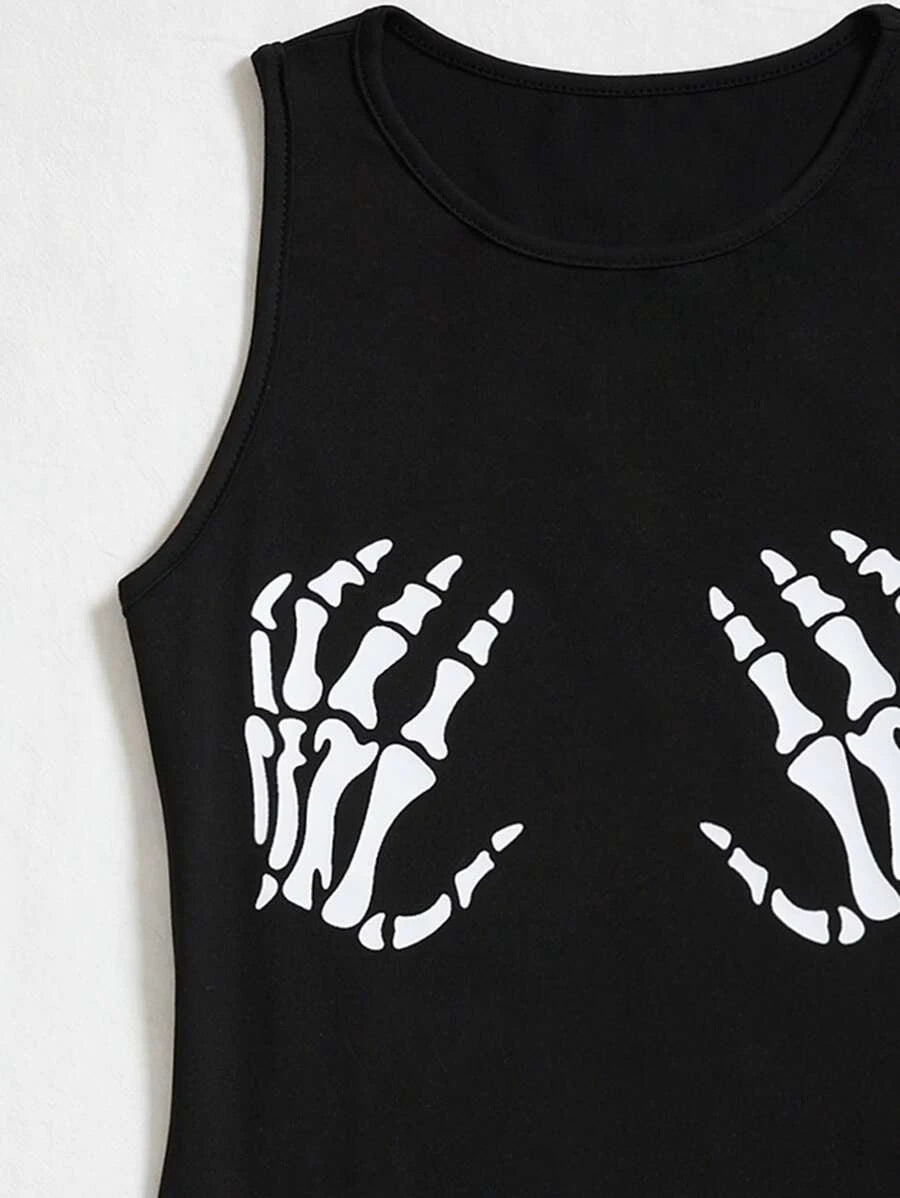 Skeleton Hand Print Tank Bodysuit