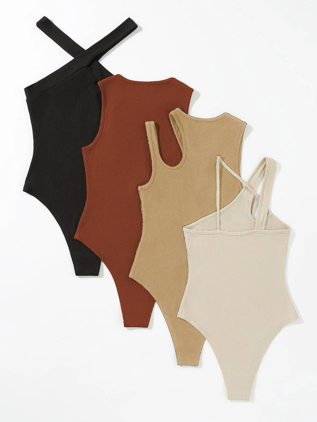 4 Pieces Asymmetrical Neck Cut Out Bodysuit