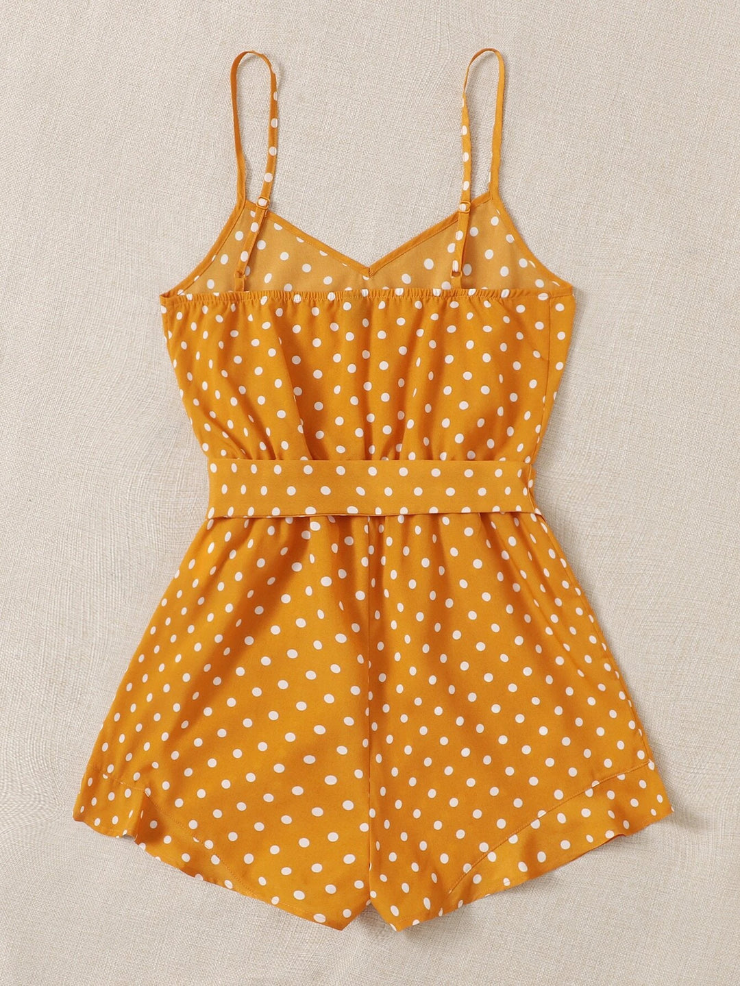 Belted Polka Dot Cami Romper