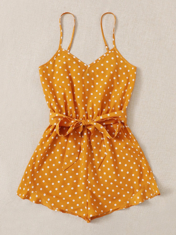 Belted Polka Dot Cami Romper