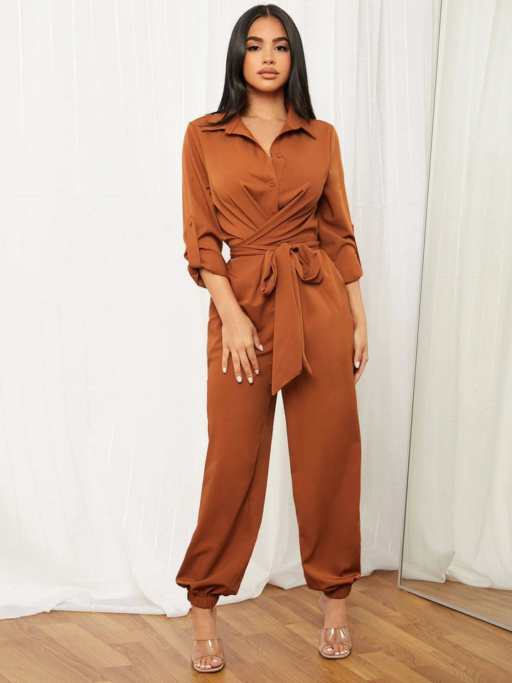 Rolled Tab Sleeve Shirt Jumpsuit