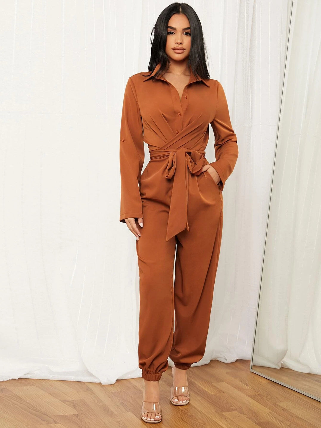 Rolled Tab Sleeve Shirt Jumpsuit