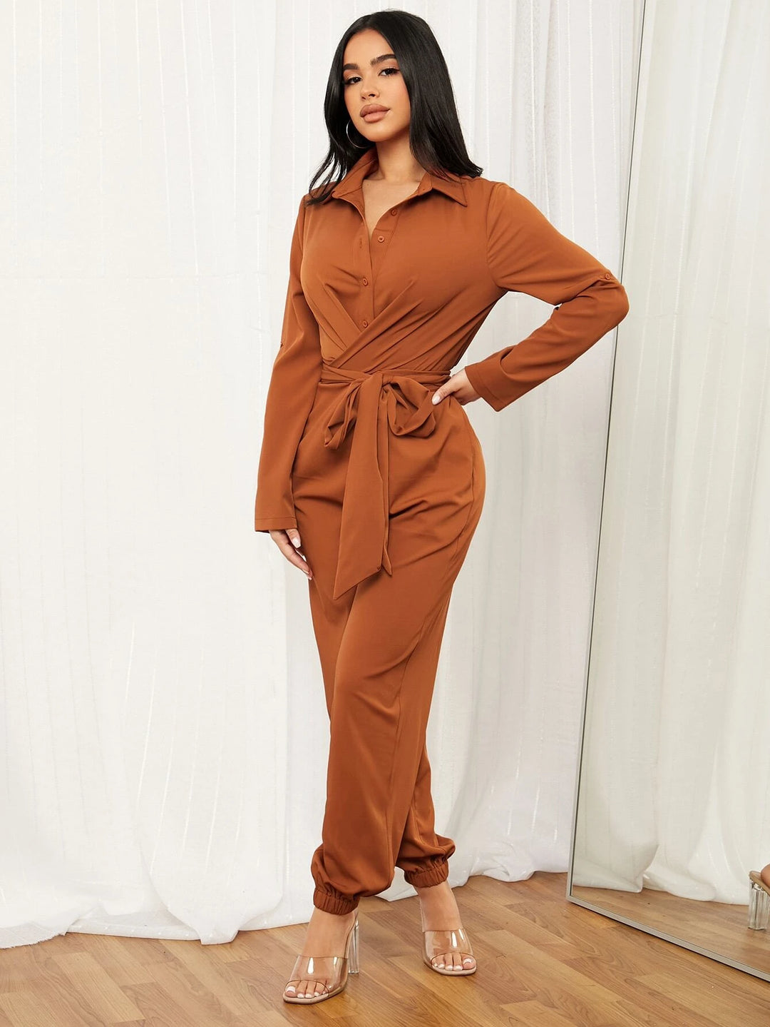 Rolled Tab Sleeve Shirt Jumpsuit