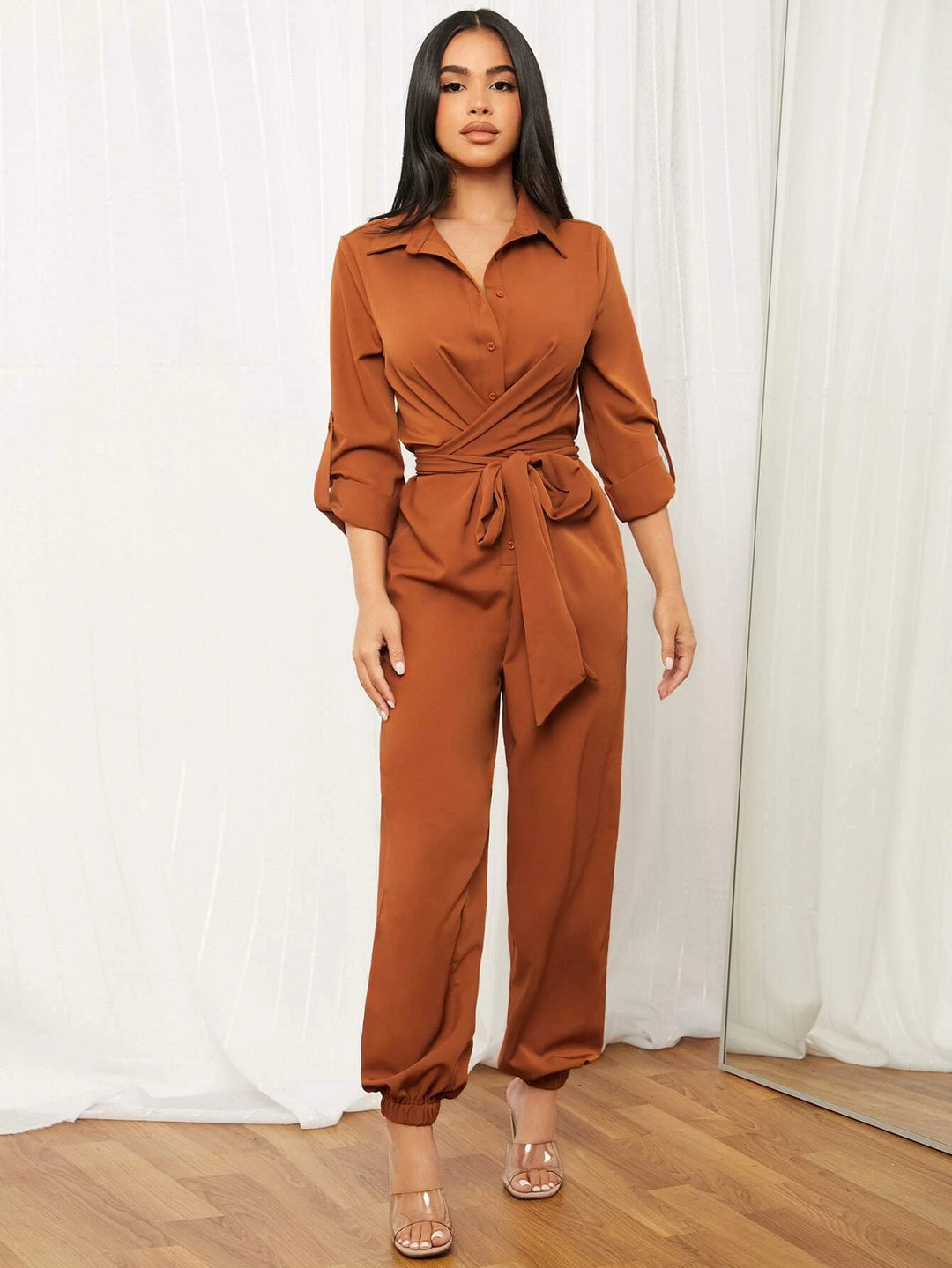 Rolled Tab Sleeve Shirt Jumpsuit