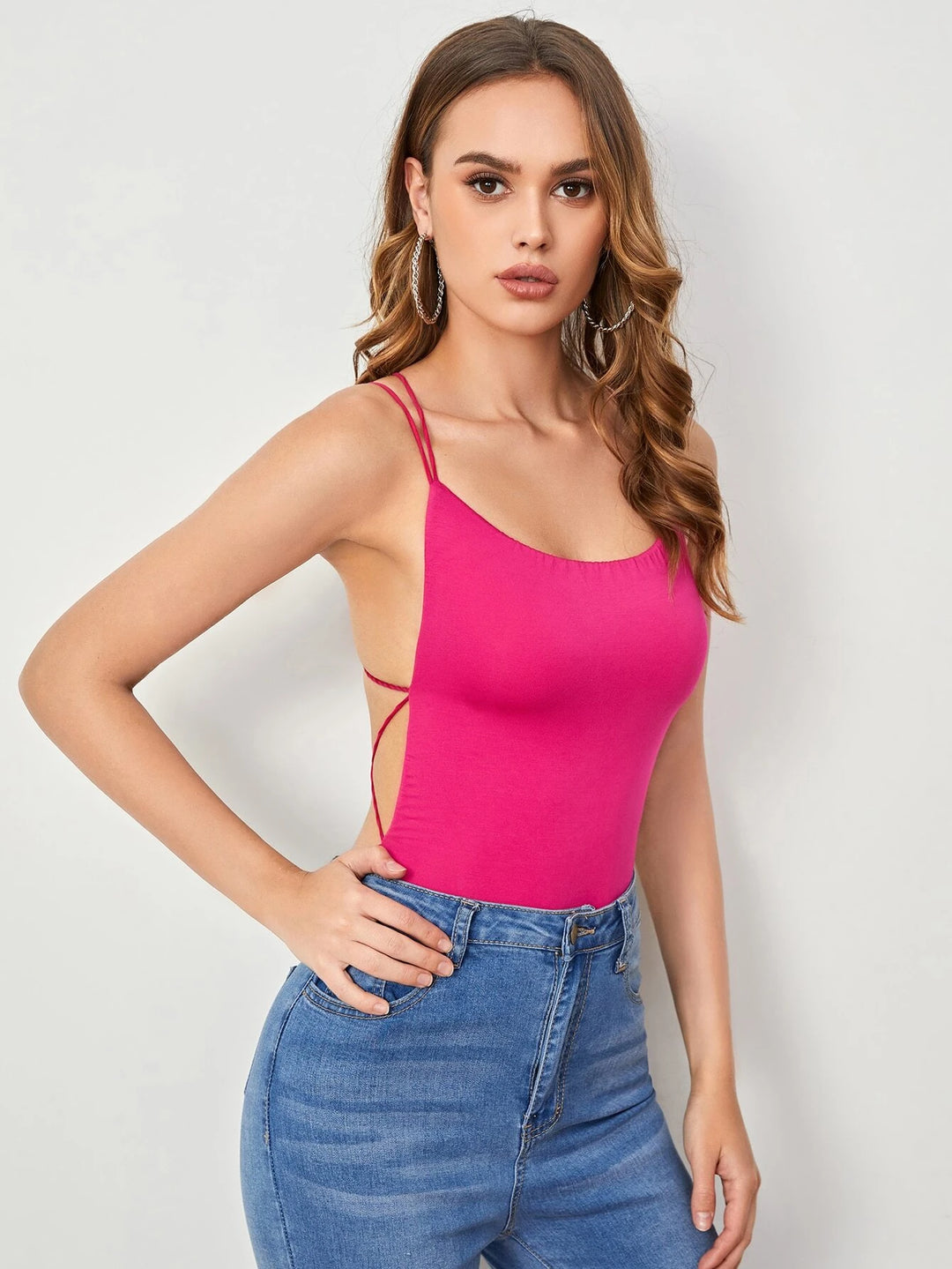 Criss Cross Tie Backless Bodysuit