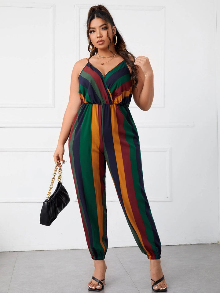 Plus Block Striped Cami Jumpsuit