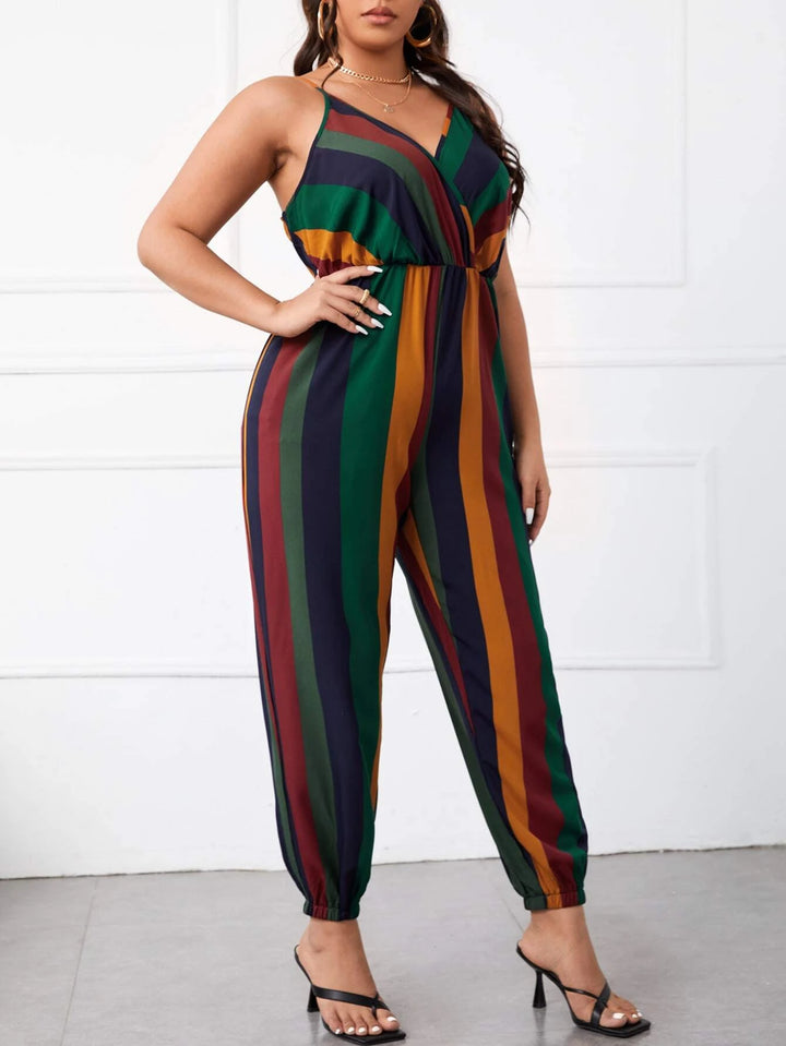 Plus Block Striped Cami Jumpsuit