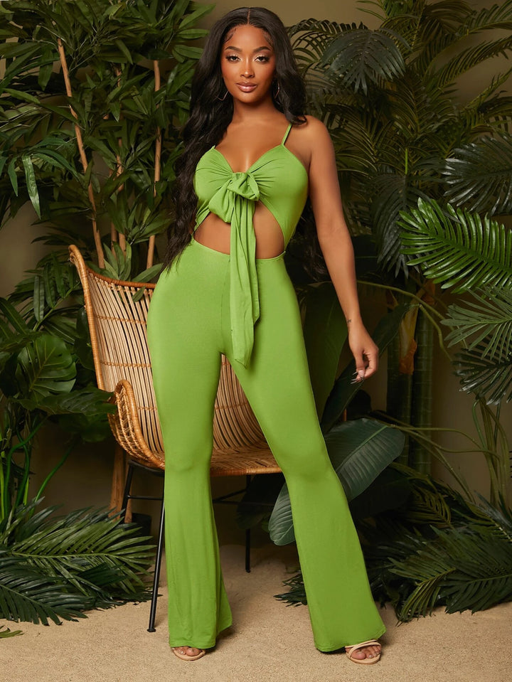 Solid Coloured Knot Front Cami Jumpsuit