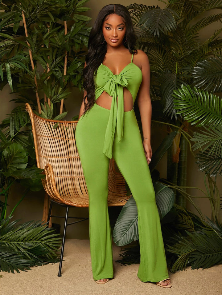 Solid Coloured Knot Front Cami Jumpsuit