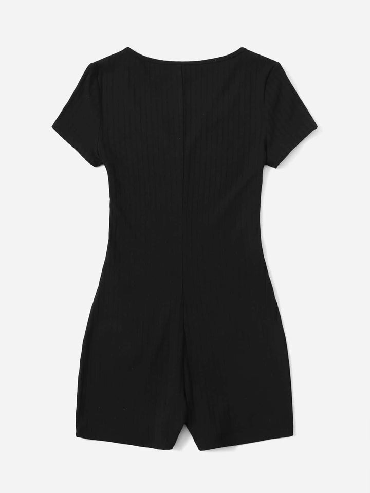 Notched Neck Rib Knit Romper