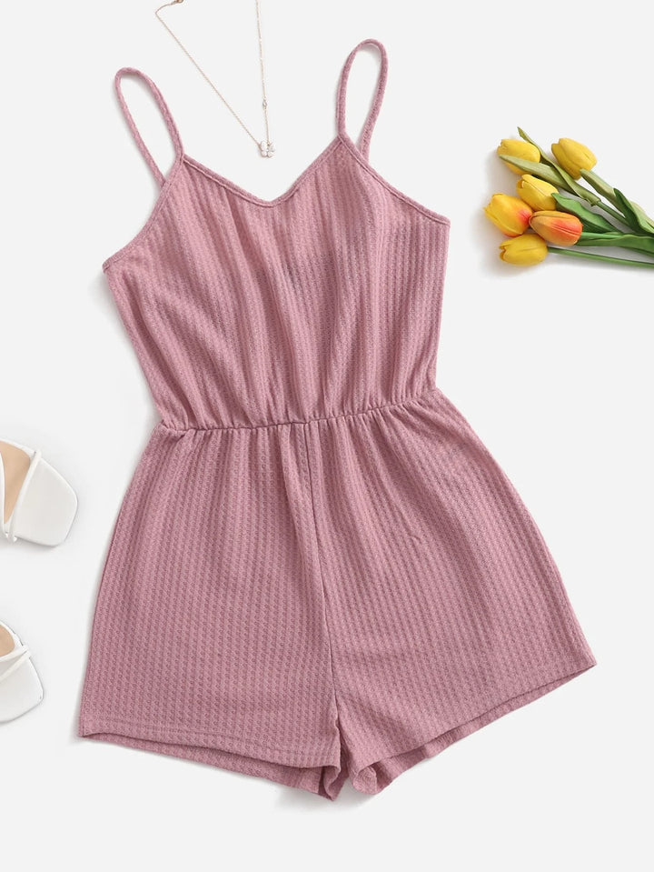 Casual Waffle Knit Cami Romper