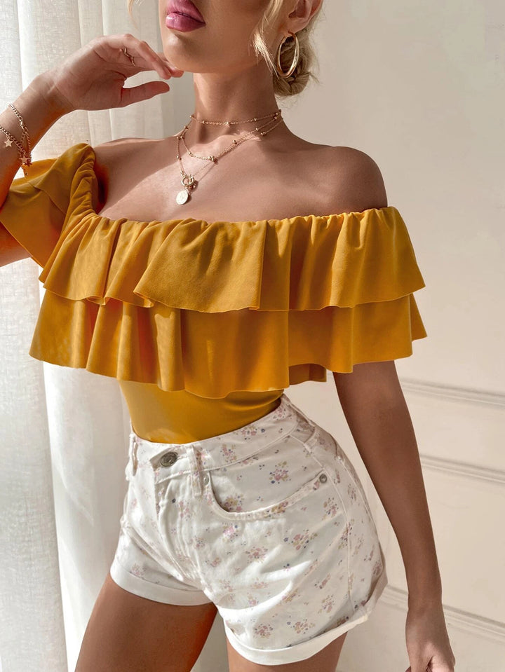 Casual Off Shoulder Layered Bodysuit