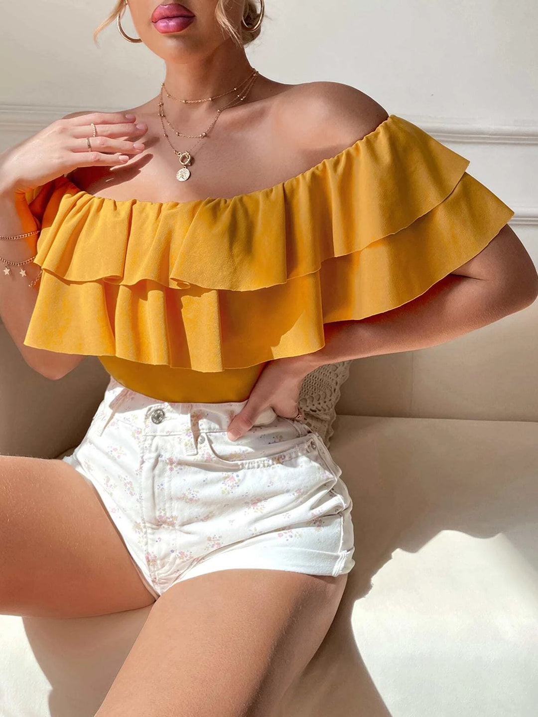 Casual Off Shoulder Layered Bodysuit