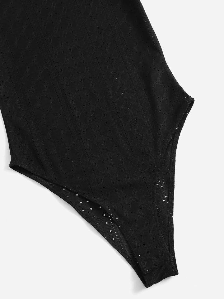 Mock Neck Eyelet Embroidery Bodysuit