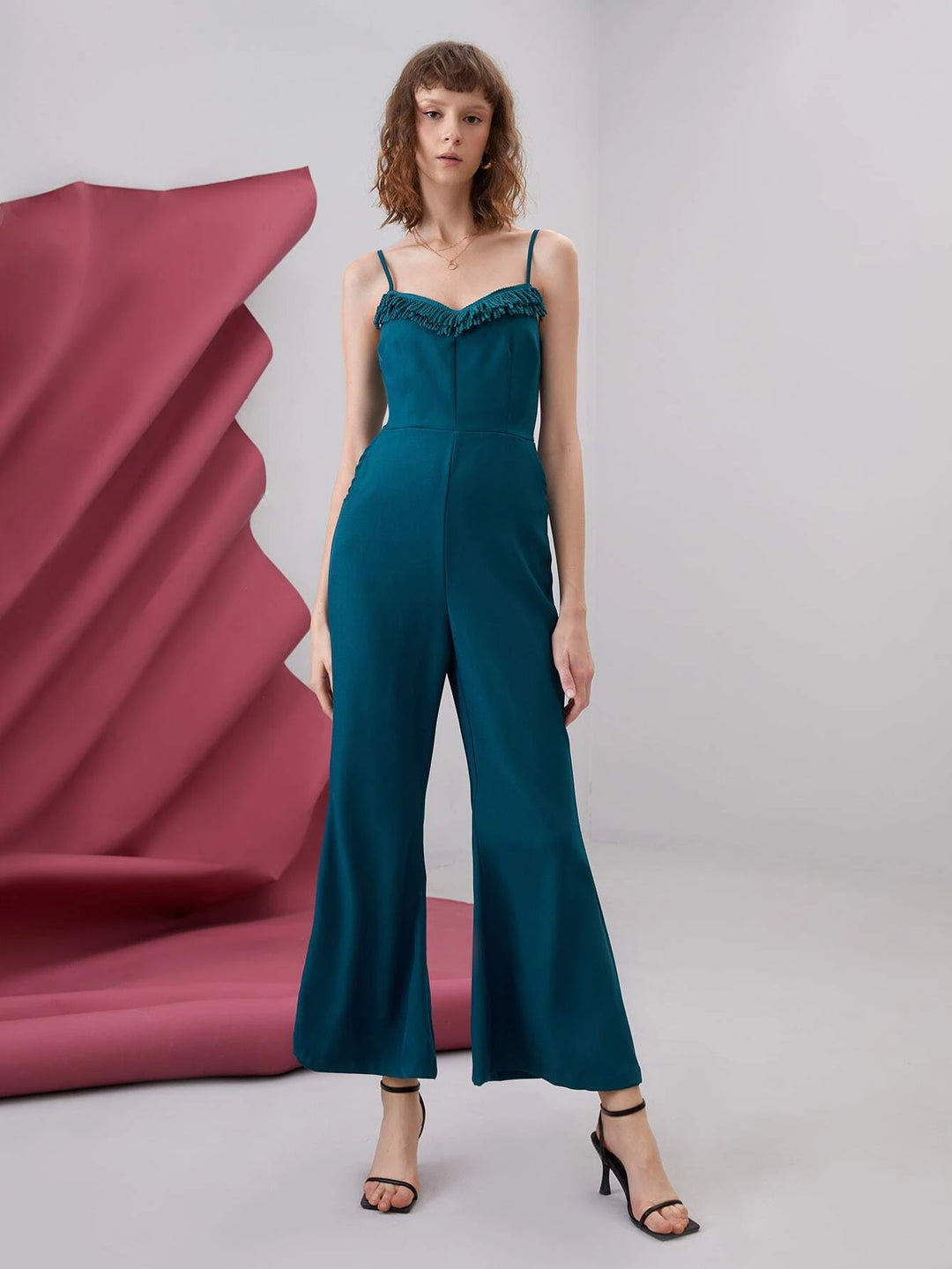 Solid  Colored Flared Leg Cami Jumpsuit