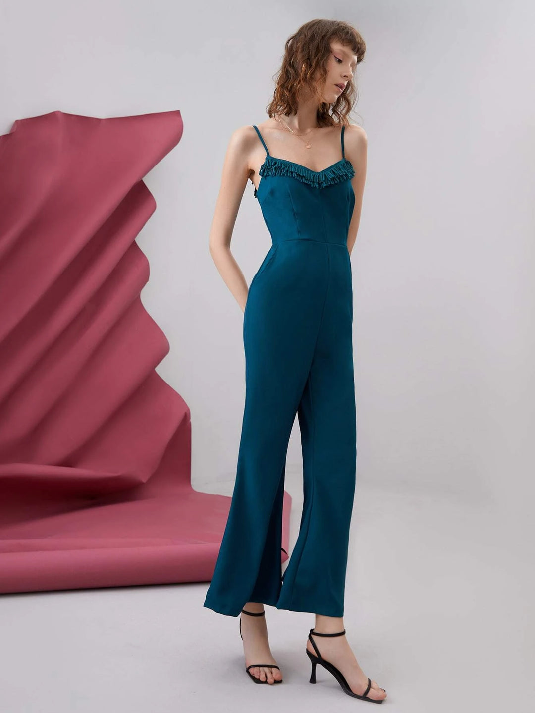 Solid  Colored Flared Leg Cami Jumpsuit