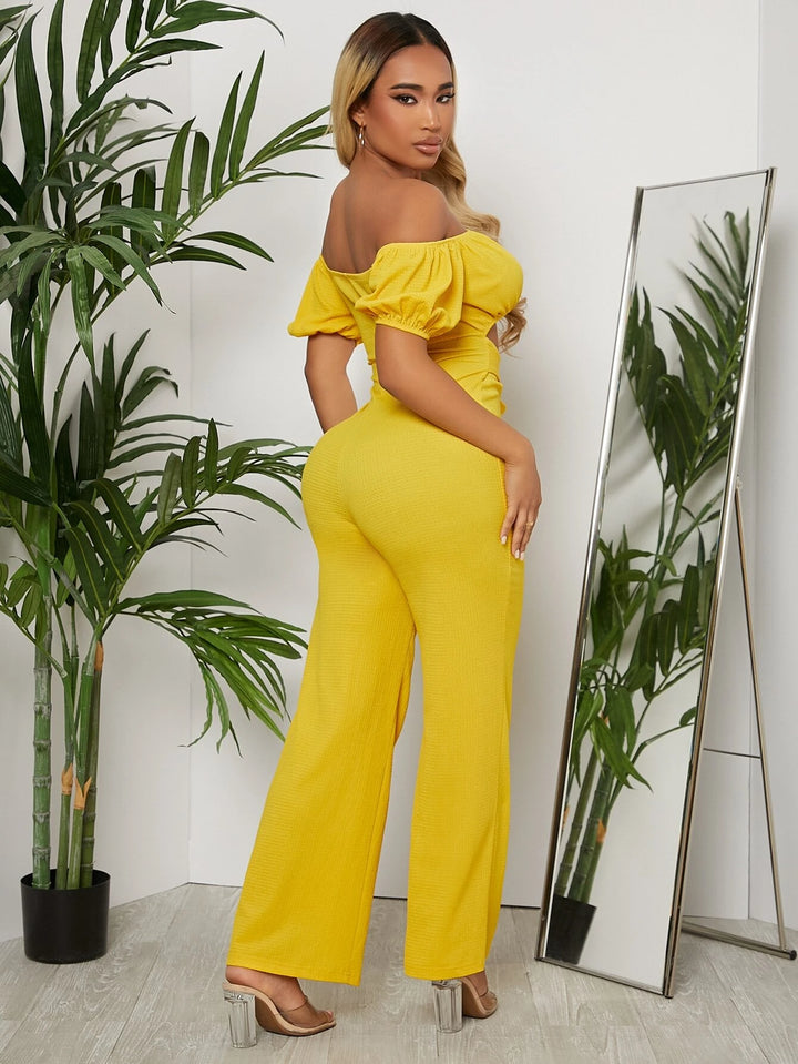 Off Shoulder Puff Sleeve Jumpsuit