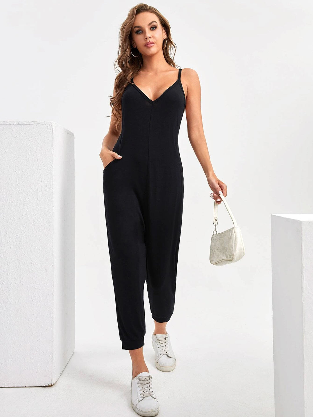 Tall Solid Crop Cami Jumpsuit