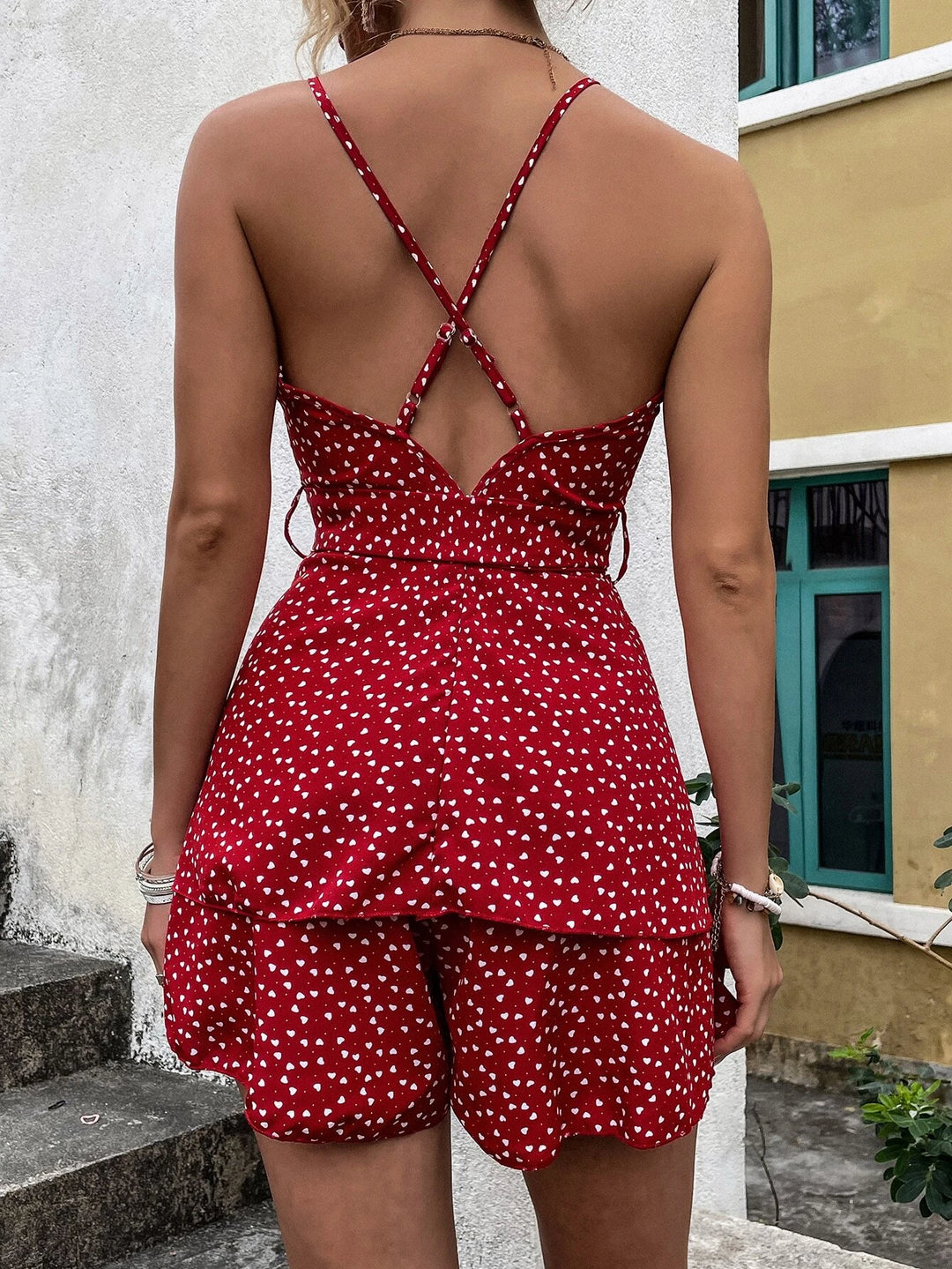 Barboteuse camisole dos nu à pois