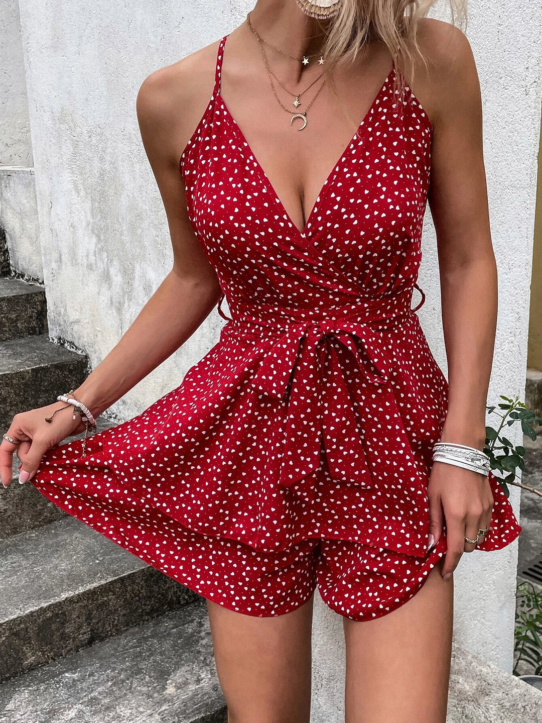 Dotted Backless Cami Romper