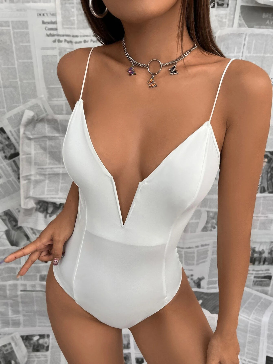 Solid Plunging Neck Bodysuit