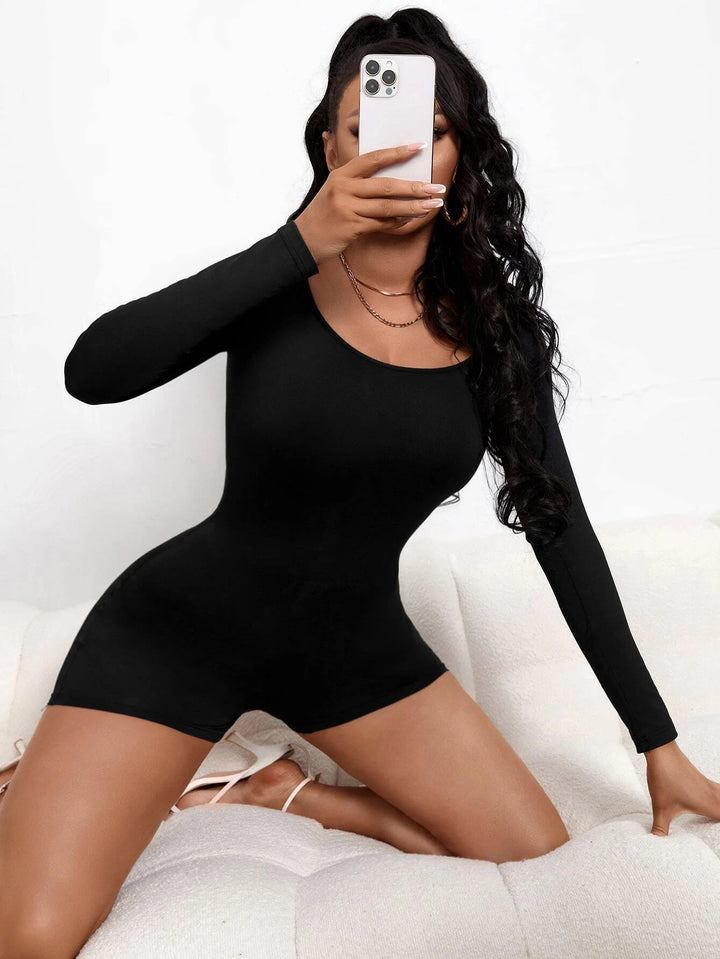 Scoop Neck Long Sleeve Romper