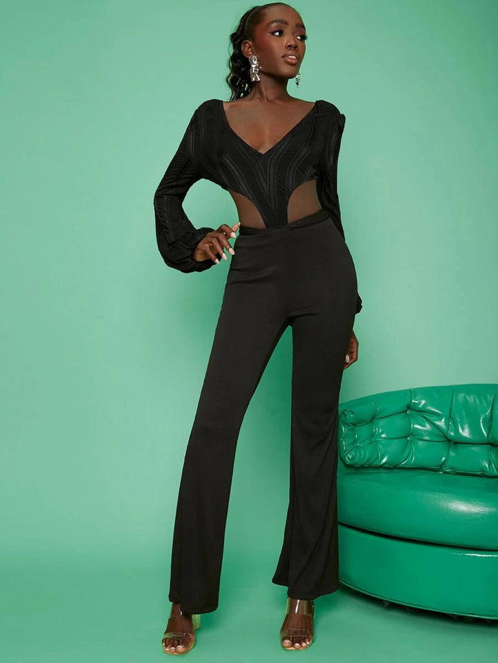 Ruched Cut Out Lantern Sleeve Bodysuit