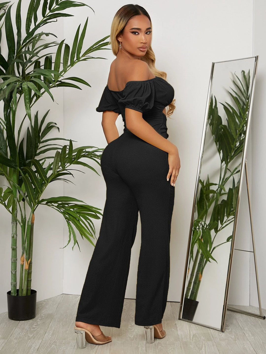 Off Shoulder Puff Sleeve Jumpsuit