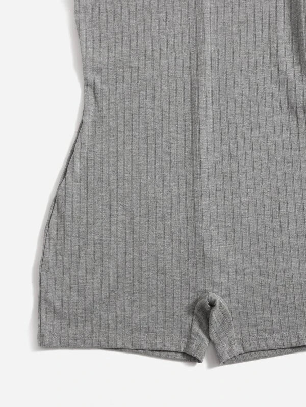 Combi-short en tricot côtelé à encolure crantée