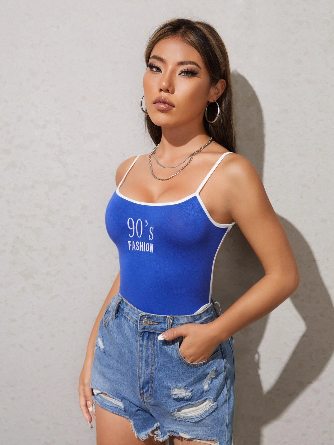 Letter Graphic Contrast Cami Bodysuit