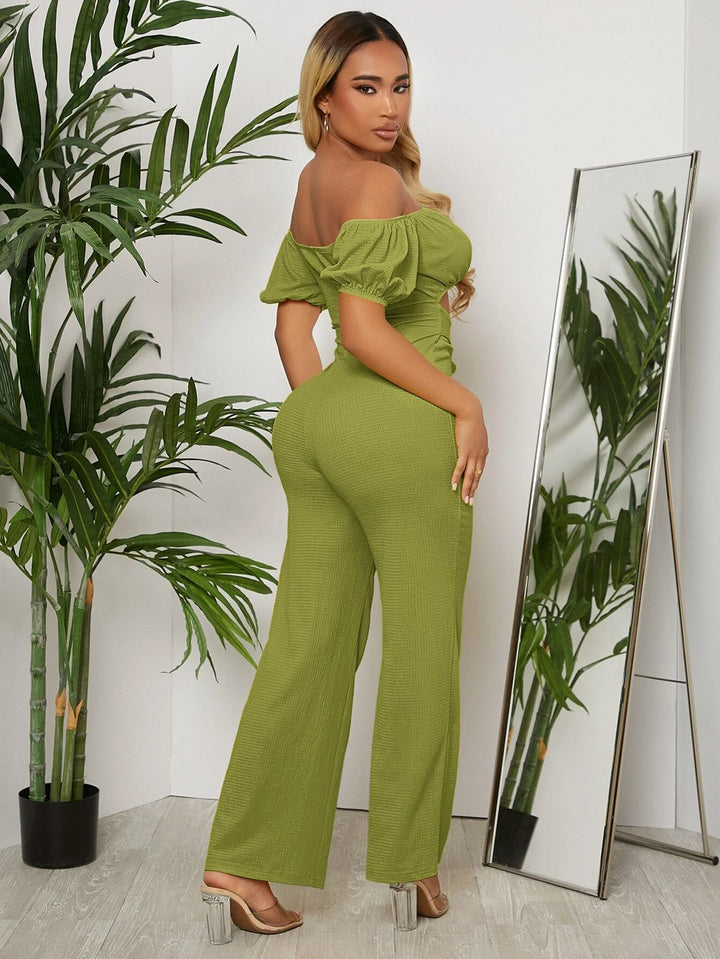 Off Shoulder Puff Sleeve Jumpsuit